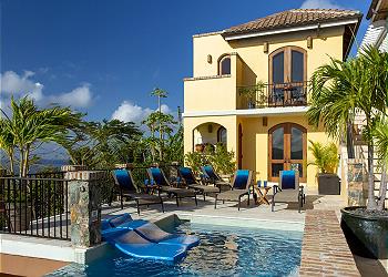 South Shore Villa pool and expansive deck with Caribbean Sea views
