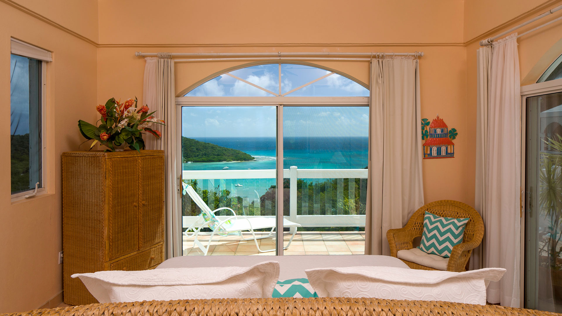 Waterfall dining room with Caribbean sea views